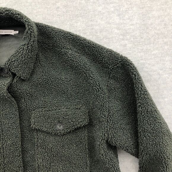 Good American Team Cardinal Oversized Sherpa Shacket Size 0 Green Hidden Button - Picture 3 of 16